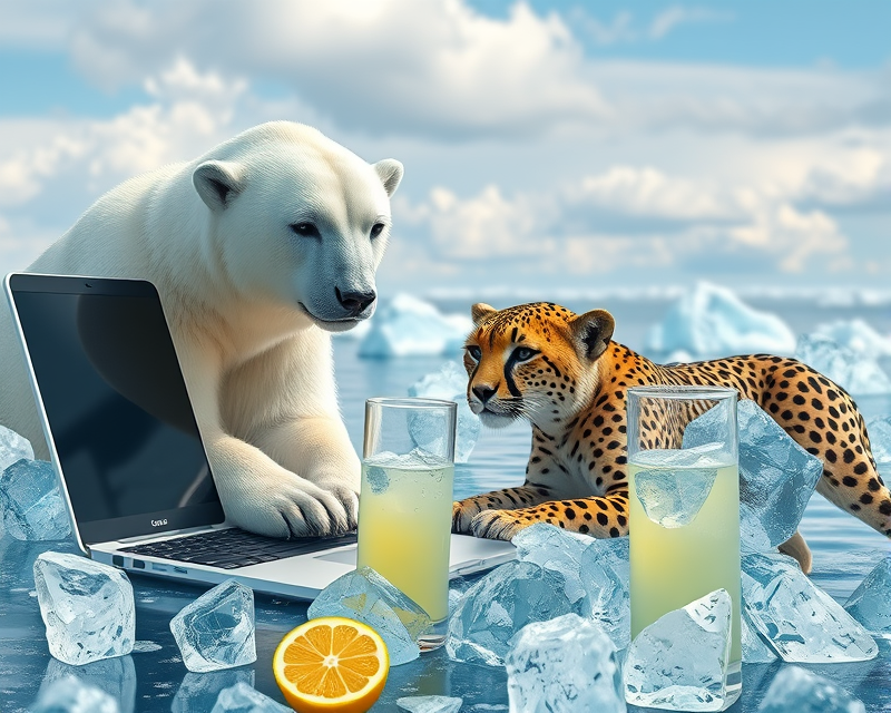 notebook, polar bear, cheetah, ice, lemonade